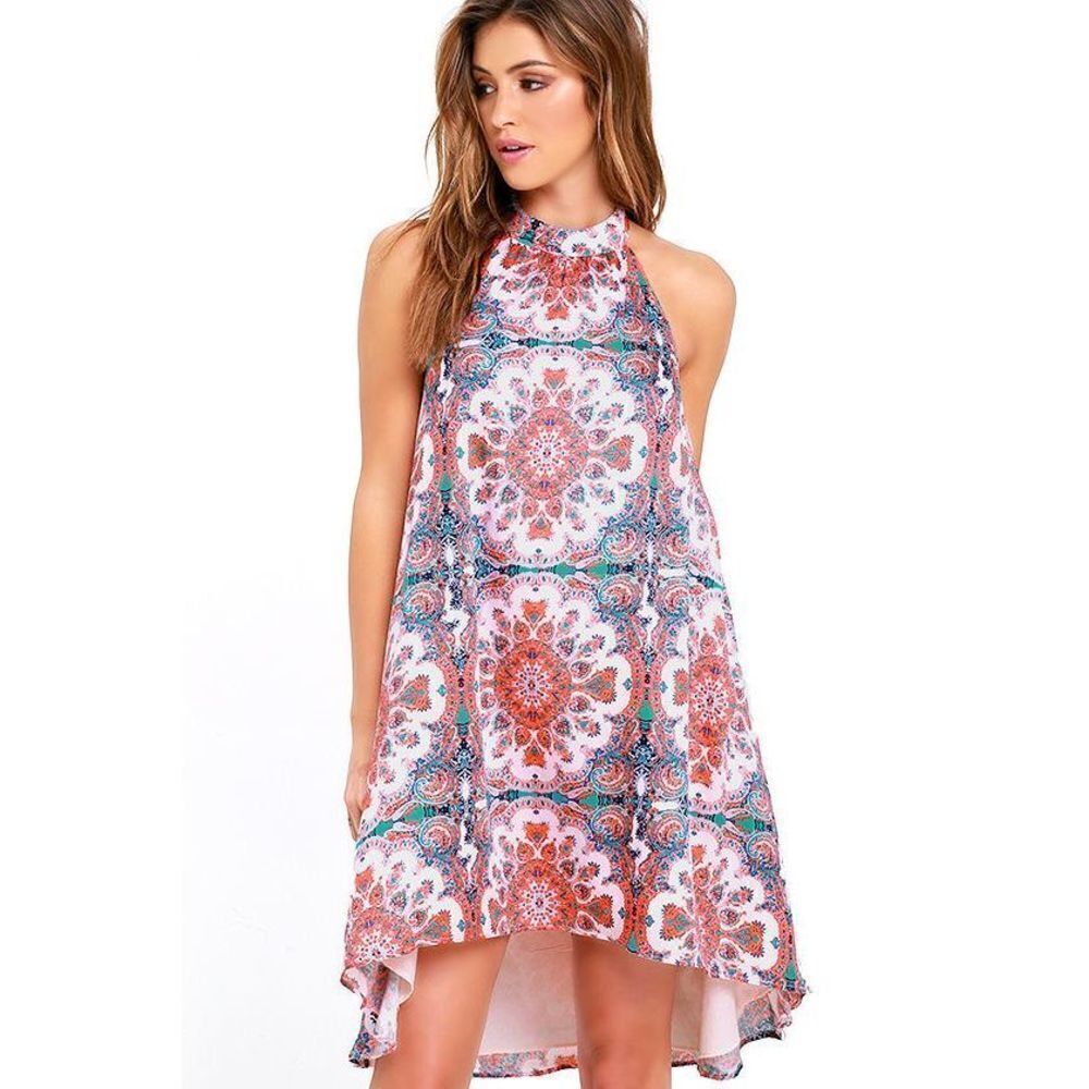 Mink Pink How's‎ the Serenity Pink Print Halter Dress Size S